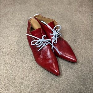 John Fluevog Red Ankle Boots with White Laces